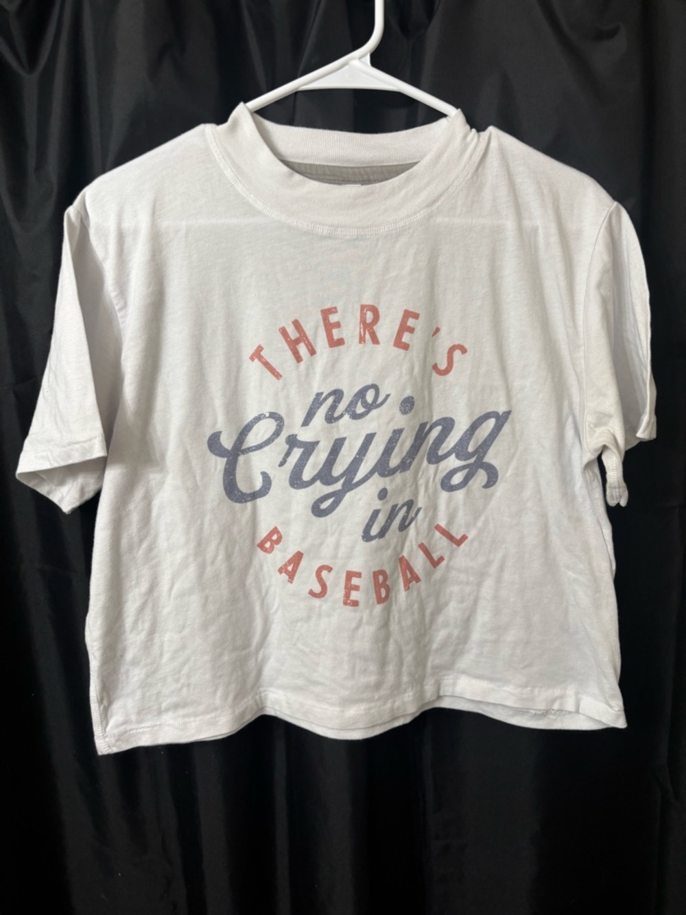 No Crying in Baseball White Graphic Crop Tee